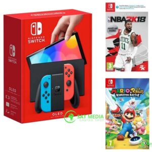 Nintendo Switch A OLED igraća konzola Crveno-plava + NBA 2K18 igra + Mario Rabbids Kingdom Battle